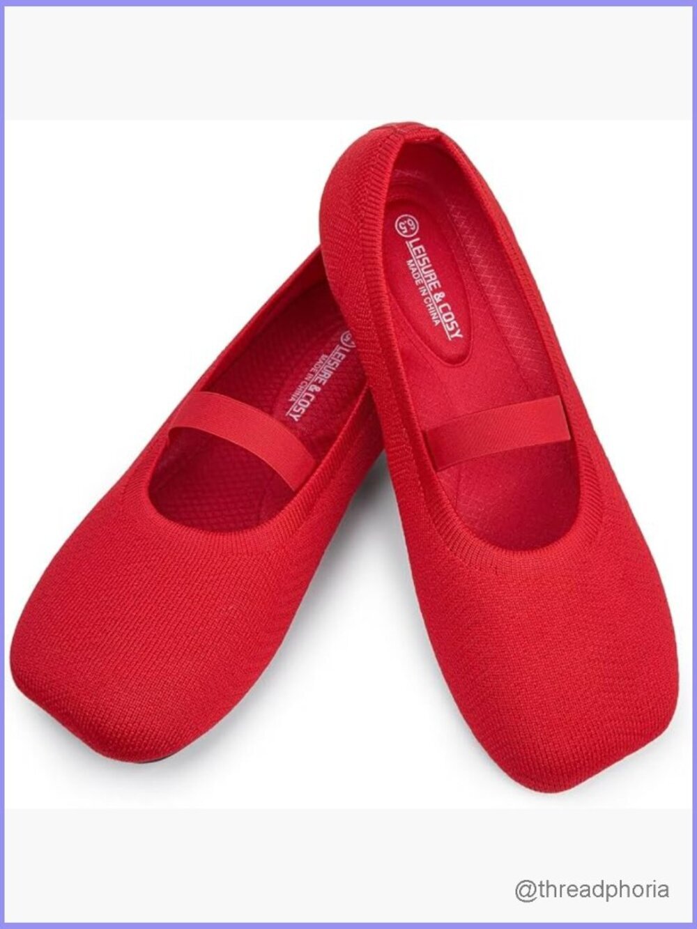 Wide Toe Box Knit Mary Jane Ballet Flats with Strap Comfort Slip-on Walking